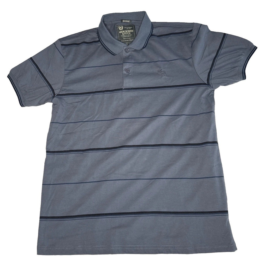 Abercrombie &Fitch Shirt Muscle Fit Striped Men XL  Blue Moose Logo Y2K  A &F